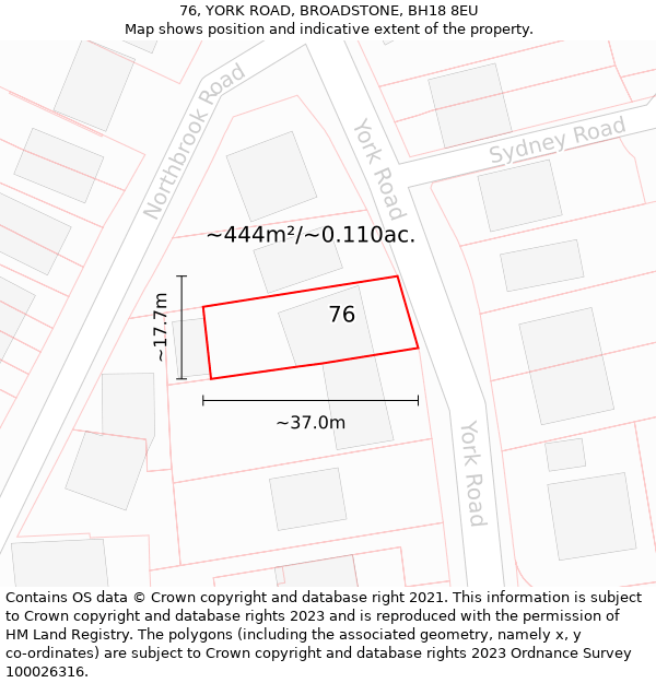 76, YORK ROAD, BROADSTONE, BH18 8EU: Plot and title map