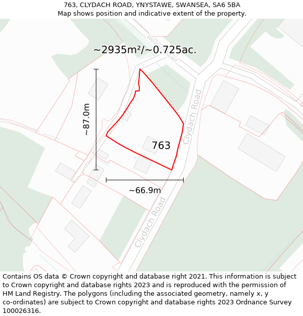 763, CLYDACH ROAD, YNYSTAWE, SWANSEA, SA6 5BA: Plot and title map