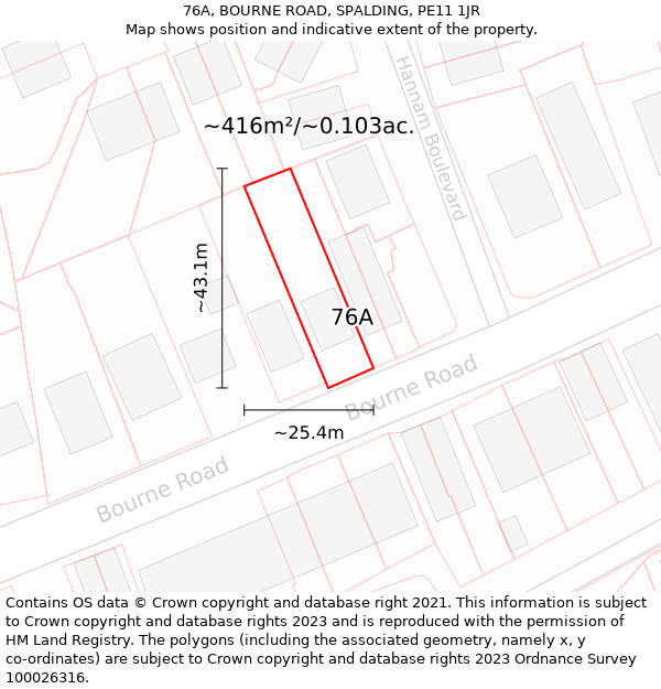 76A, BOURNE ROAD, SPALDING, PE11 1JR: Plot and title map