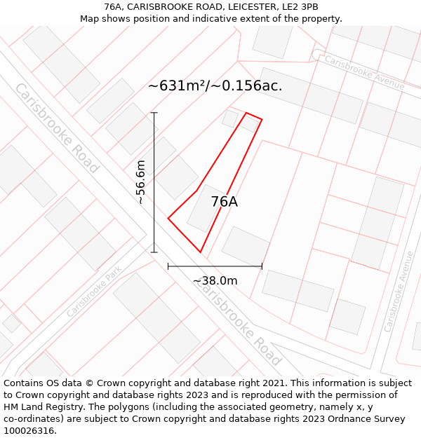 76A, CARISBROOKE ROAD, LEICESTER, LE2 3PB: Plot and title map