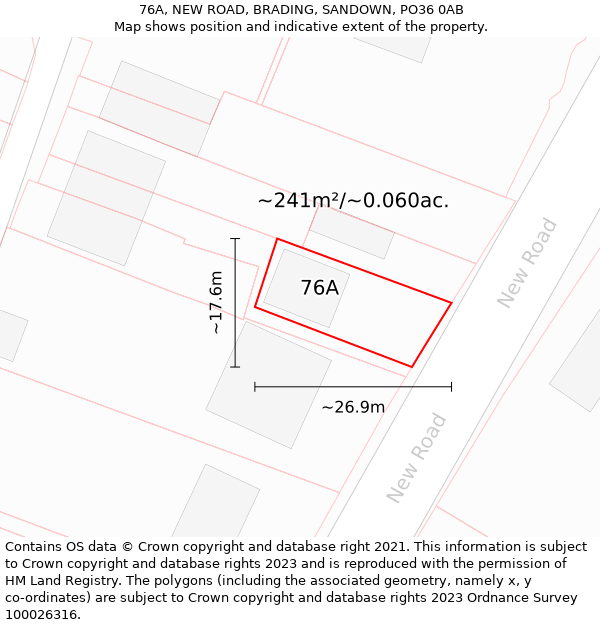 76A, NEW ROAD, BRADING, SANDOWN, PO36 0AB: Plot and title map