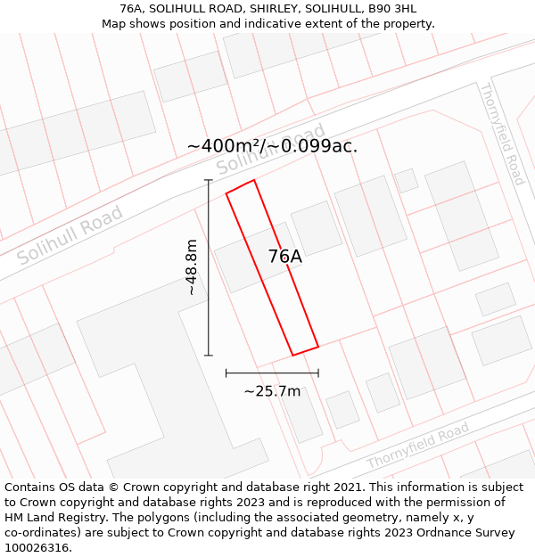 76A, SOLIHULL ROAD, SHIRLEY, SOLIHULL, B90 3HL: Plot and title map