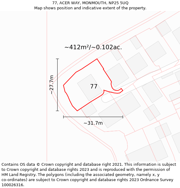 77, ACER WAY, MONMOUTH, NP25 5UQ: Plot and title map