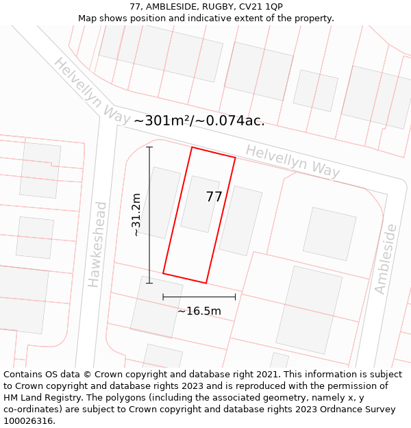 77, AMBLESIDE, RUGBY, CV21 1QP: Plot and title map