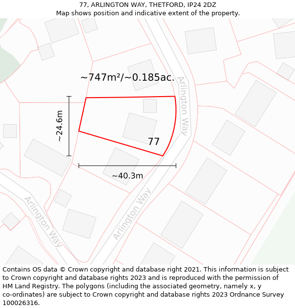 77, ARLINGTON WAY, THETFORD, IP24 2DZ: Plot and title map