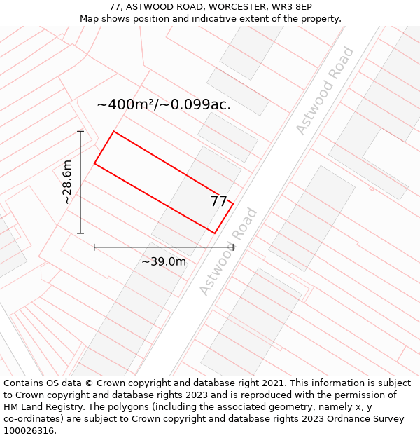 77, ASTWOOD ROAD, WORCESTER, WR3 8EP: Plot and title map