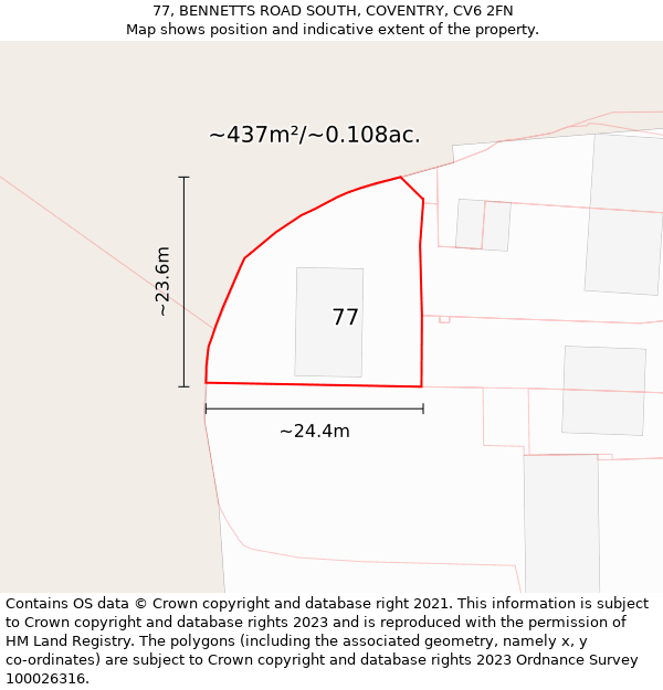 77, BENNETTS ROAD SOUTH, COVENTRY, CV6 2FN: Plot and title map