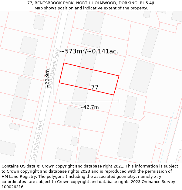 77, BENTSBROOK PARK, NORTH HOLMWOOD, DORKING, RH5 4JL: Plot and title map