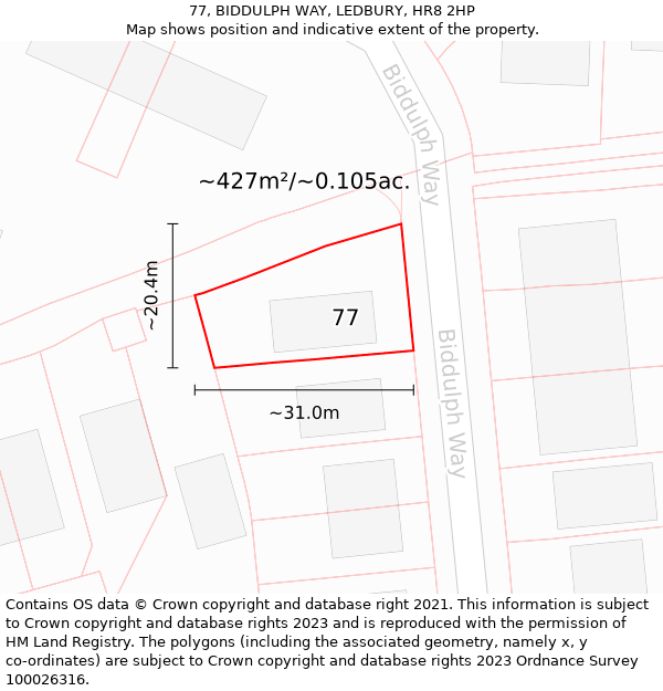 77, BIDDULPH WAY, LEDBURY, HR8 2HP: Plot and title map