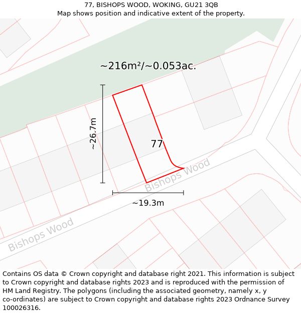 77, BISHOPS WOOD, WOKING, GU21 3QB: Plot and title map