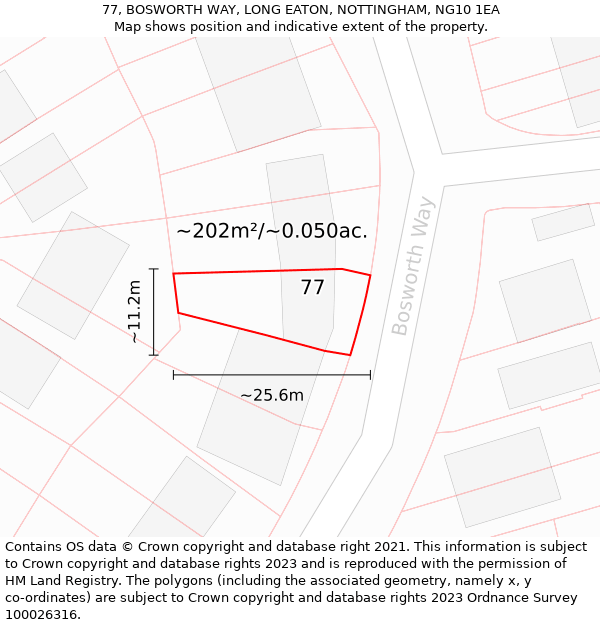 77, BOSWORTH WAY, LONG EATON, NOTTINGHAM, NG10 1EA: Plot and title map