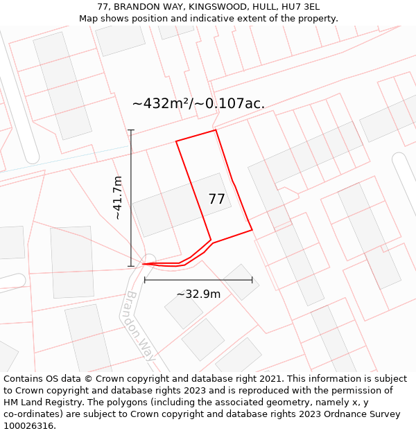 77, BRANDON WAY, KINGSWOOD, HULL, HU7 3EL: Plot and title map