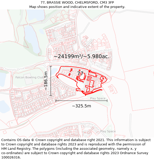 77, BRASSIE WOOD, CHELMSFORD, CM3 3FP: Plot and title map