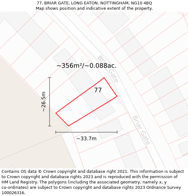 77, BRIAR GATE, LONG EATON, NOTTINGHAM, NG10 4BQ: Plot and title map