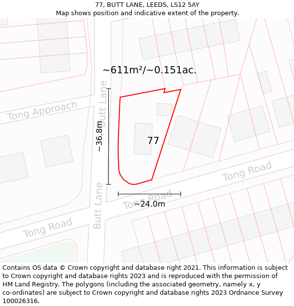 77, BUTT LANE, LEEDS, LS12 5AY: Plot and title map