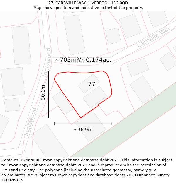 77, CARRVILLE WAY, LIVERPOOL, L12 0QD: Plot and title map