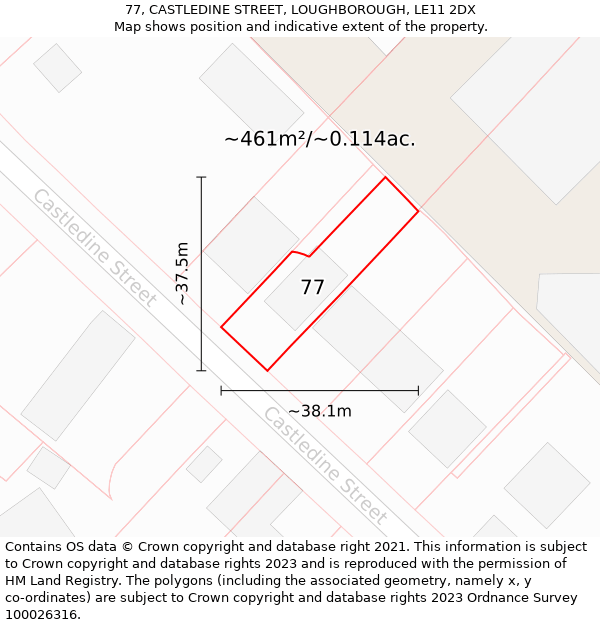 77, CASTLEDINE STREET, LOUGHBOROUGH, LE11 2DX: Plot and title map