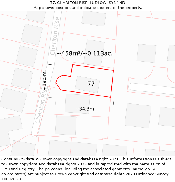 77, CHARLTON RISE, LUDLOW, SY8 1ND: Plot and title map