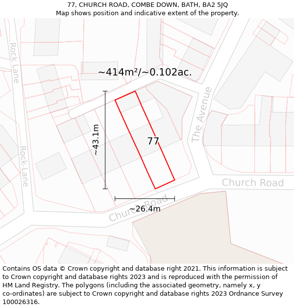 77, CHURCH ROAD, COMBE DOWN, BATH, BA2 5JQ: Plot and title map