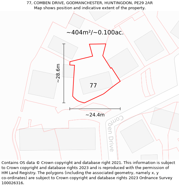 77, COMBEN DRIVE, GODMANCHESTER, HUNTINGDON, PE29 2AR: Plot and title map