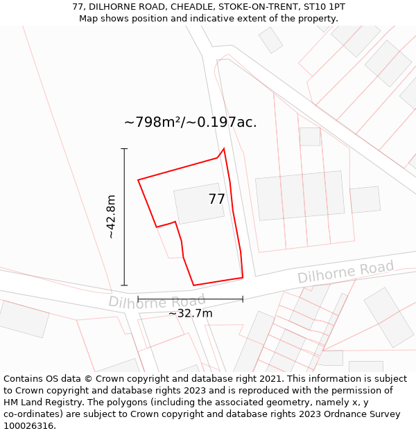 77, DILHORNE ROAD, CHEADLE, STOKE-ON-TRENT, ST10 1PT: Plot and title map