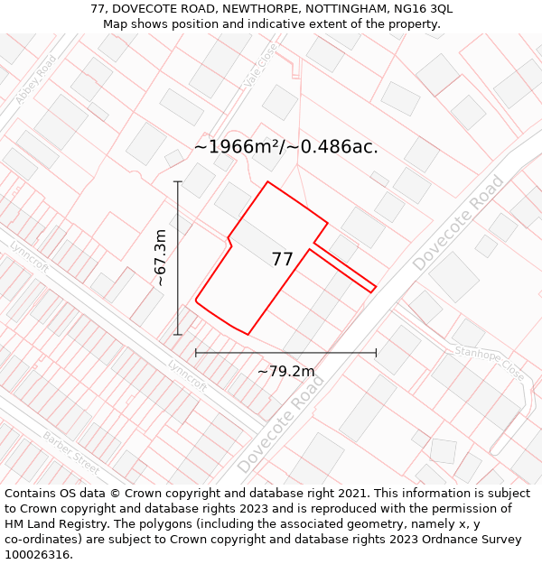 77, DOVECOTE ROAD, NEWTHORPE, NOTTINGHAM, NG16 3QL: Plot and title map