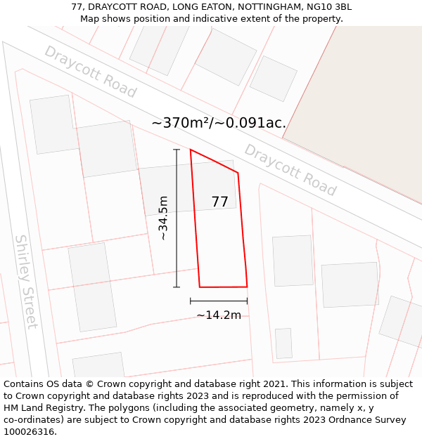 77, DRAYCOTT ROAD, LONG EATON, NOTTINGHAM, NG10 3BL: Plot and title map