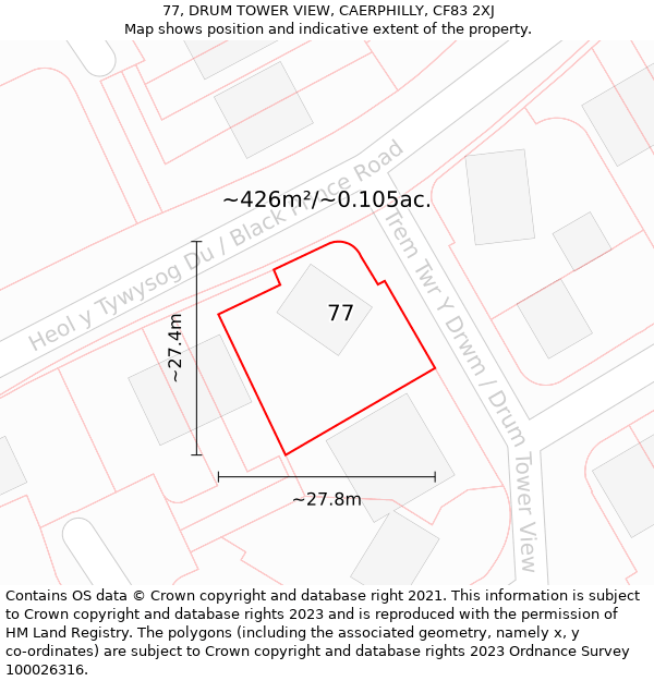 77, DRUM TOWER VIEW, CAERPHILLY, CF83 2XJ: Plot and title map