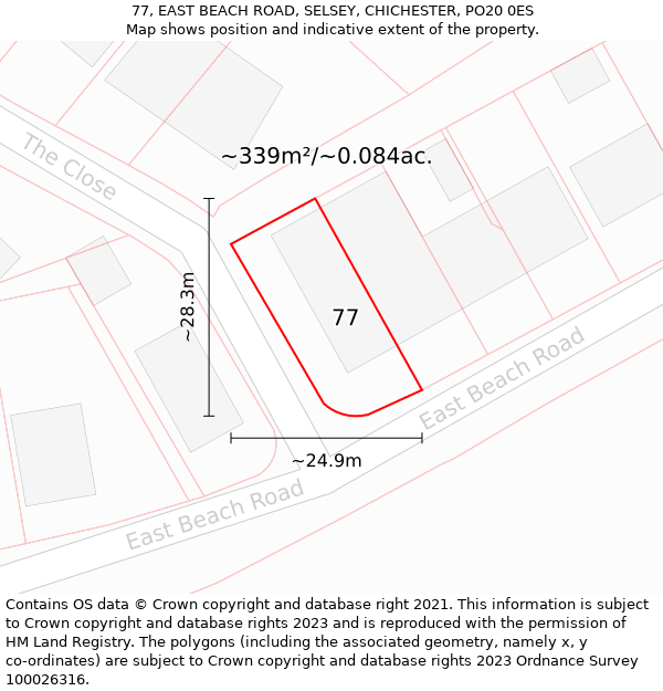 77, EAST BEACH ROAD, SELSEY, CHICHESTER, PO20 0ES: Plot and title map