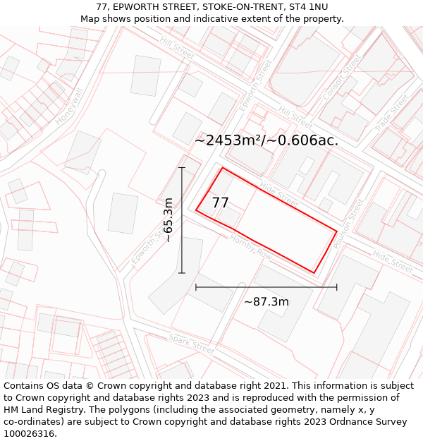 77, EPWORTH STREET, STOKE-ON-TRENT, ST4 1NU: Plot and title map