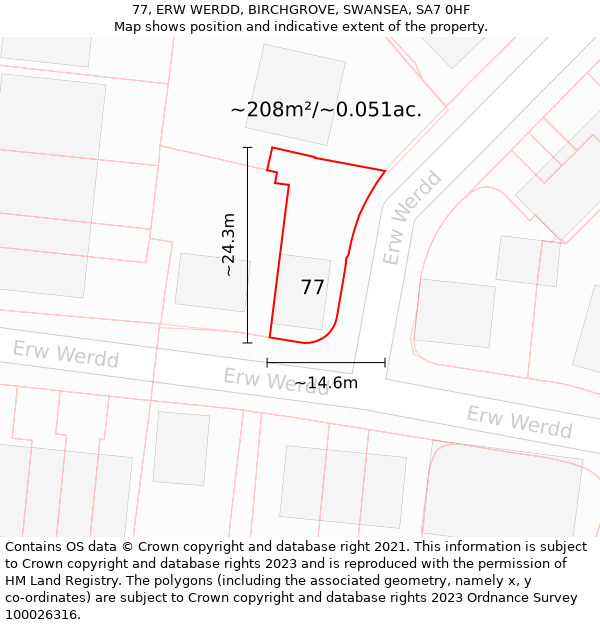 77, ERW WERDD, BIRCHGROVE, SWANSEA, SA7 0HF: Plot and title map