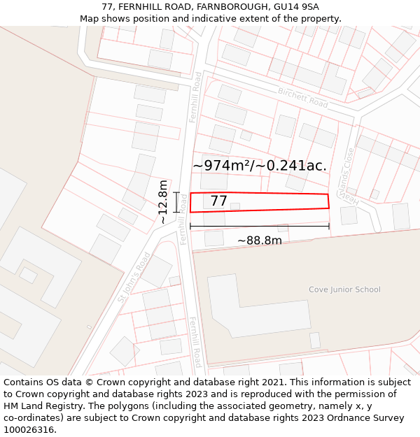 77, FERNHILL ROAD, FARNBOROUGH, GU14 9SA: Plot and title map