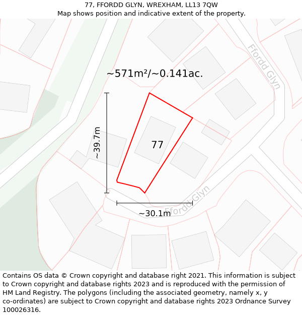 77, FFORDD GLYN, WREXHAM, LL13 7QW: Plot and title map