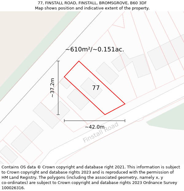 77, FINSTALL ROAD, FINSTALL, BROMSGROVE, B60 3DF: Plot and title map