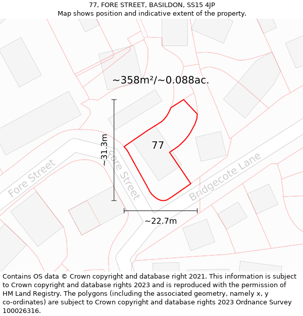 77, FORE STREET, BASILDON, SS15 4JP: Plot and title map