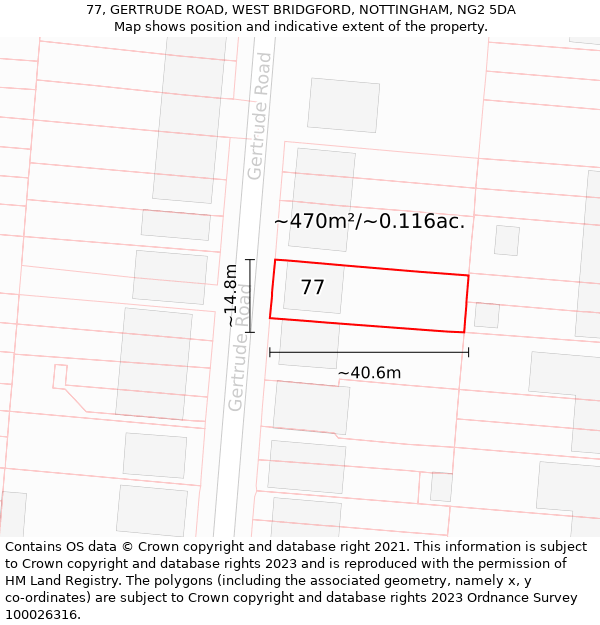 77, GERTRUDE ROAD, WEST BRIDGFORD, NOTTINGHAM, NG2 5DA: Plot and title map