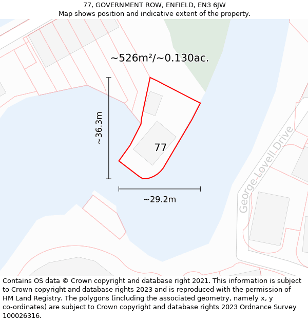 77, GOVERNMENT ROW, ENFIELD, EN3 6JW: Plot and title map