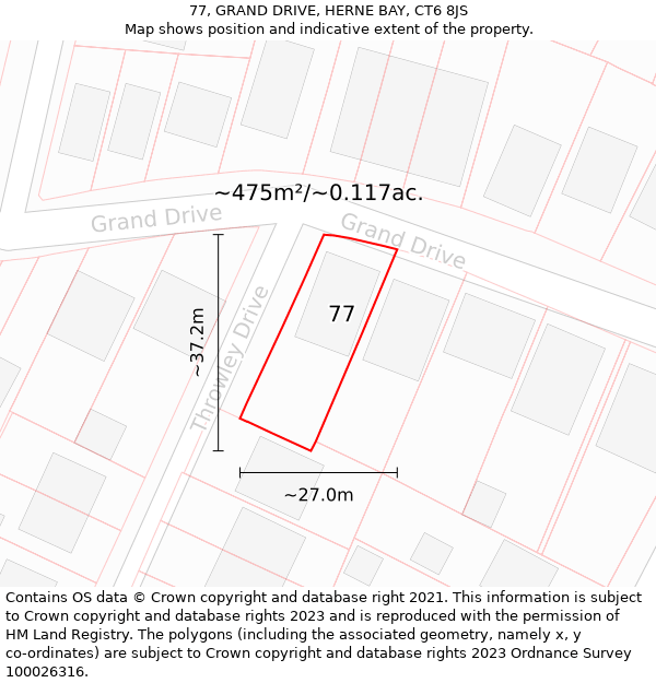 77, GRAND DRIVE, HERNE BAY, CT6 8JS: Plot and title map