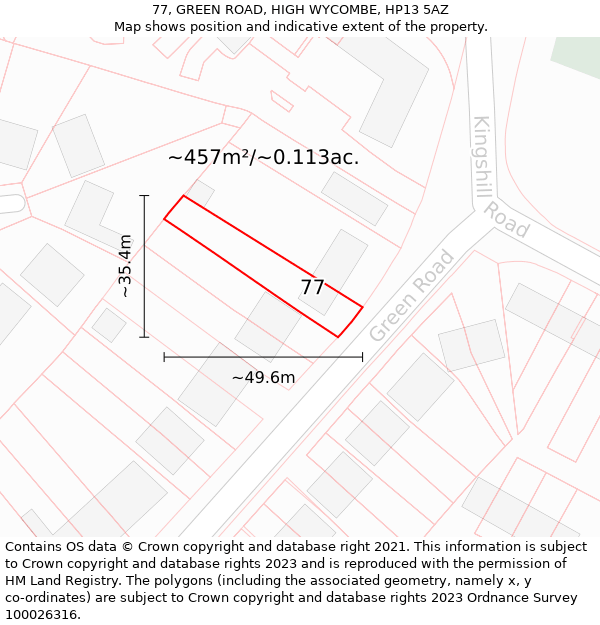 77, GREEN ROAD, HIGH WYCOMBE, HP13 5AZ: Plot and title map