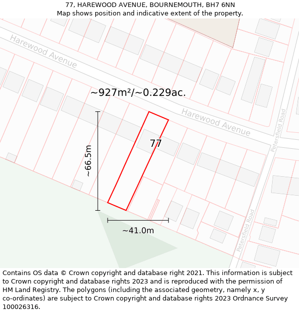 77, HAREWOOD AVENUE, BOURNEMOUTH, BH7 6NN: Plot and title map