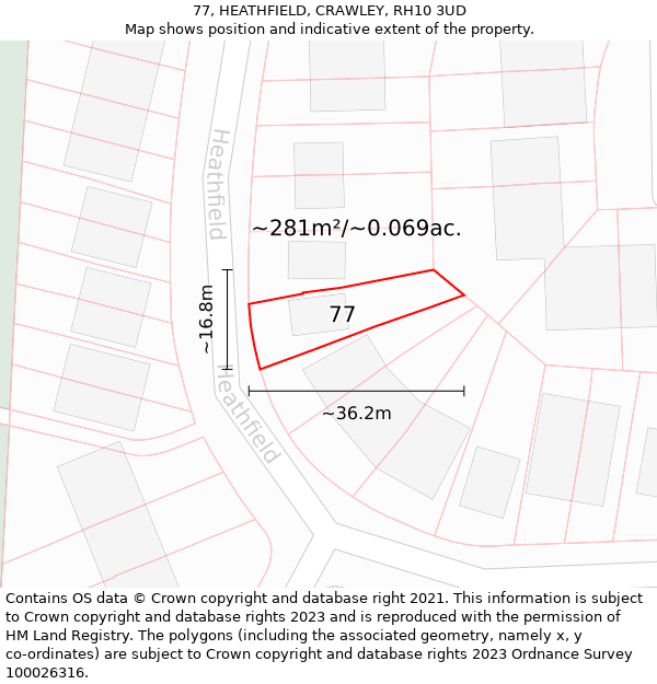 77, HEATHFIELD, CRAWLEY, RH10 3UD: Plot and title map