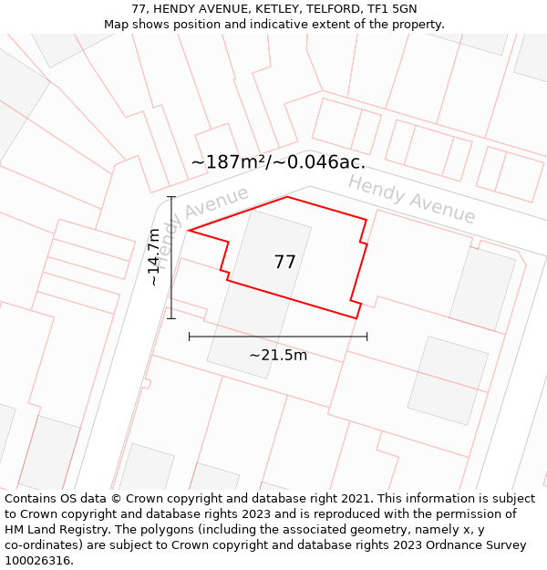77, HENDY AVENUE, KETLEY, TELFORD, TF1 5GN: Plot and title map