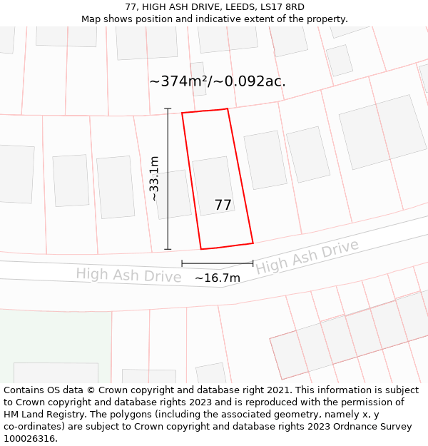 77, HIGH ASH DRIVE, LEEDS, LS17 8RD: Plot and title map