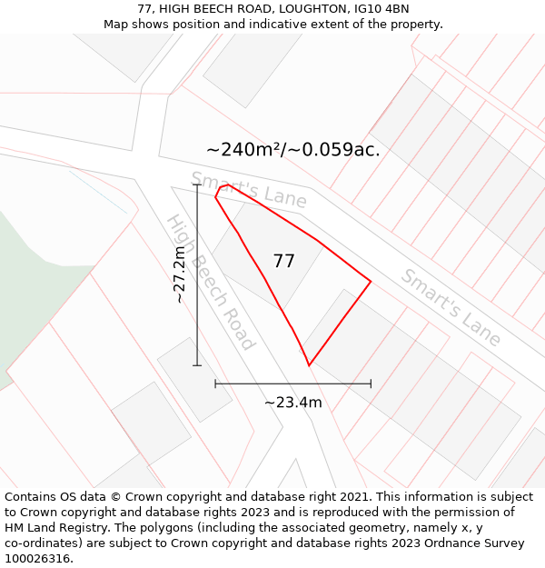 77, HIGH BEECH ROAD, LOUGHTON, IG10 4BN: Plot and title map