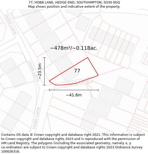 77, HOBB LANE, HEDGE END, SOUTHAMPTON, SO30 0GQ: Plot and title map