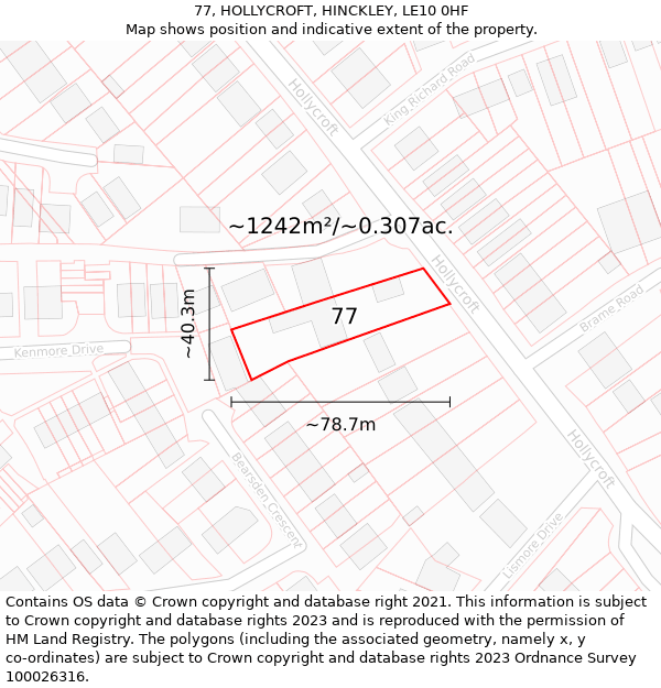 77, HOLLYCROFT, HINCKLEY, LE10 0HF: Plot and title map