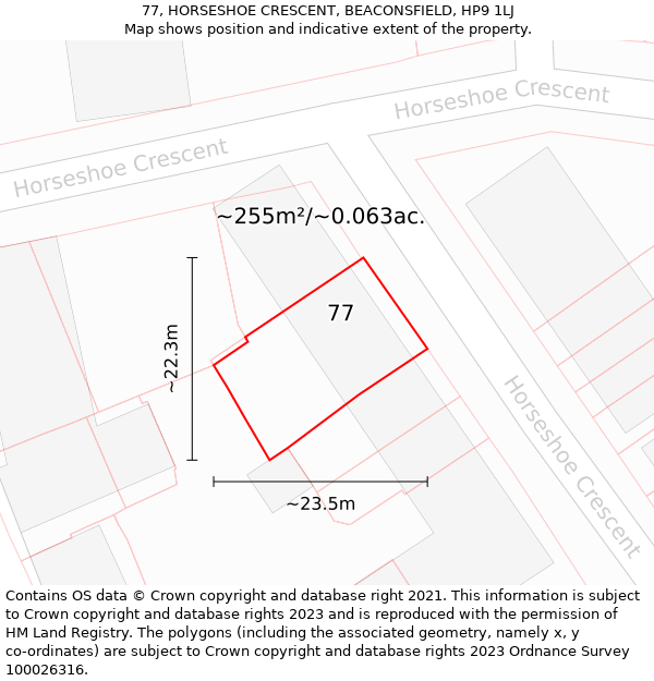 77, HORSESHOE CRESCENT, BEACONSFIELD, HP9 1LJ: Plot and title map