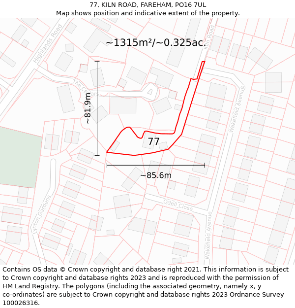 77, KILN ROAD, FAREHAM, PO16 7UL: Plot and title map