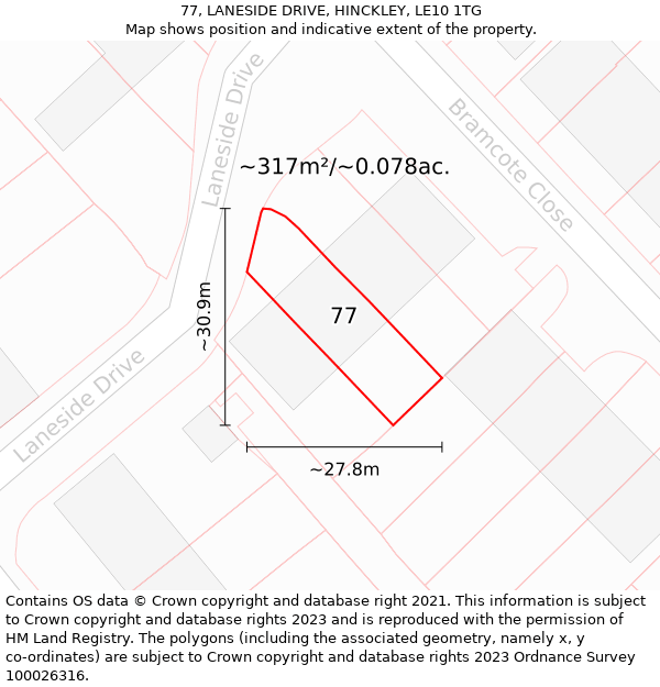 77, LANESIDE DRIVE, HINCKLEY, LE10 1TG: Plot and title map