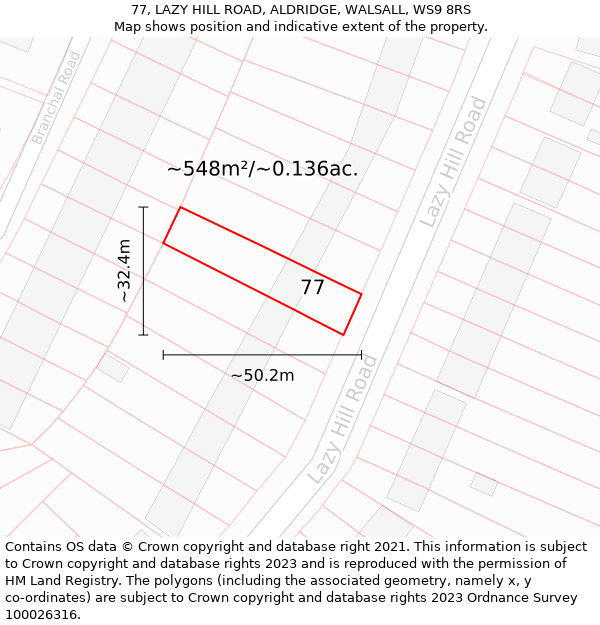 77, LAZY HILL ROAD, ALDRIDGE, WALSALL, WS9 8RS: Plot and title map